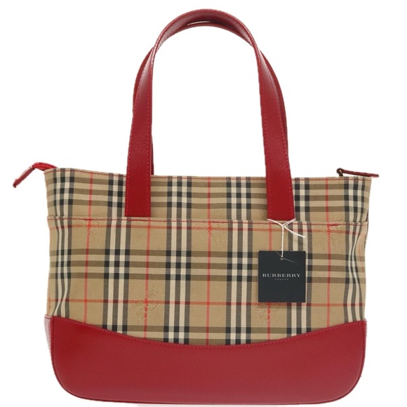 BURBERRY Nova Check Hand Bag Canvas  Leather Beige Red Auth 102476 - Picture 3 of 16
